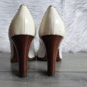 Fendi  Ivory Perforated Leather Buckle Peep Toe Wooden High Heels Photo 11