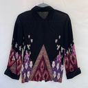 Alberto Makali  Women's Black Floral Pleated Long Sleeve Button Up Blouse Medium Photo 9