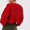 Alya  Cable Knit Chunky Bright Red Crew Neck Long Sleeve Crop Sweater Size Medium Photo 1