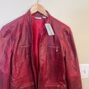 Chico's Chico’s Red LS Faux Leather‎ Moto Zip Up Jacket Diamond Stitch Size 1 Small Photo 4