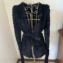 BCBGMAXAZRIA BCBG black eyelash texture fuzzy open belted cardigan size XS Photo 0