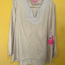 Isaac Mizrahi  NY Size Large Linen Blend Beaded Neck Beach Comfy Tunic Blouse Photo 0