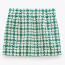 ZARA Green White Bejeweled Knit Plaid Mini Skirt Photo 3