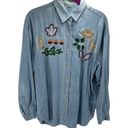 Vintage Blue Women's Button Up Shirt Embroidered Maple Acorn Oak Oversized  XL Photo 0