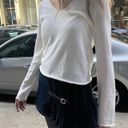 Brandy Melville white cream v neck long sleeve sweater top Photo 3