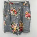 Ralph Lauren  Vintage High-Rise Cuffed Shorts in Blue Linen Pink Floral Size 16 Photo 2