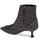 Manolo Blahnik  Baylow Navy Floral Embroidered Jacquard Pointed Toe Ankle Boot Photo 11