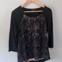 AB Studio  Lace Front 3/4 Quarter Sleeve Black Shirt Blouse Small Photo 1