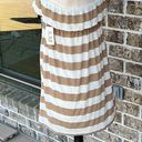 Xxi Off Shoulder Mini Dress Taupe Beige Stripe Knit Coverup Womens Small Photo 8