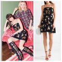 Alice + Olivia  Black Velvet Red Floral Embroidered Mini Dress Lace Trim Size: 0 Photo 1