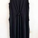 Eileen Fisher  Dress Black Roundneck Drawstring Waist Jersey Dress Sz L NWT Photo 1