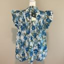 Tuckernuck  Blue Floral Flutter Sleeve Smocked Cotton Blouse NWT Size XL Photo 6