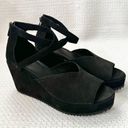 Eileen Fisher  Wylee Black Suede Peep Toe Platform Wedge Heel Sandals 7 Photo 1