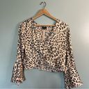 Bardot  Twist Front Leopard Crop Top w/ Flitter Sleeves size 10/L Photo 1