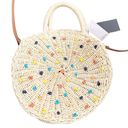 The Loft  Outlet Rattan Wicker Circle Purse Colorful Pom Poms Shoulder Bag NWT OS Photo 1