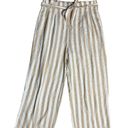 J.Crew  Linen Blend Paper-bag Tan/White Striped Pleated Wide Leg Crop Size 8 Photo 1