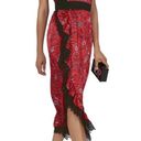 Cinq à Sept Cinq a sept Petra red silk bandanna black lace trim midi slip dress size 4 Photo 3