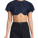 ONIA NWT WeWoreWhat Plisse Underwire Crop Top Short Sleeve Deep Navy size Medium Photo 2