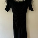 XScape  Feather Black Trim Off The Shoulder Scuba Sheath Midi Dress Size 6 Photo 4