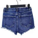 ZARA  Cuttoff Mid Rise Frayed Jean Shorts Raw Ripped Hem Pockets 4 Blue #1716 Photo 4