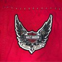 Harley Davidson  Red Denim Jean Jacket Applique Eagle Wings Photo 4