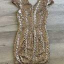 Dress the Population  Zoe Sequined Dress V-Neck Mini Party Dress Cap Sleeve Small Photo 4