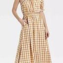 Who What Wear New  One Shoulder Cut Out Midi Summer Dress Gingham Honey Mustard 2X Photo 0