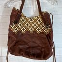 Lucky Brand distressed italian lamb leather boho crochet shoulder bag brown Photo 2