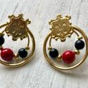 Black Bead Gold tone red and  post earrings Photo 8