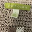 Sigrid Olsen  Women Cardigan Sweater Open Knit Embroidered Details L Tan Neutral Photo 1