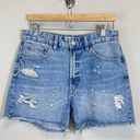 ZARA  Mid Rise Distressed Denim Shorts Med Wash Size 6 Photo 0