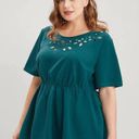 Bloomchic  Dark Green Round Neck Laser Cut Ruffles T-Shirt 22 24 3X NWT Photo 1