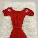 Boston Proper  Red Embroidered Off Shoulder Wide Leg Jumpsuit Photo 8