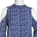 Angie  Shirt Womens Small Blue White Floral Tunic Top Cutout Shoulders Open Back Photo 3