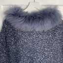 J. McLaughlin  Blue & White Boucle Wool Button Cape with Dyed Raccoon Fur Collar Photo 7