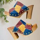 Unionbay Retro Boho Y2K Brown Burgundy Blue Yellow Patchwork Platform Mules 7.5 Photo 0