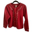 L.L.Bean Vintage  button up fleece cardigan red embroidered flower fair isle xl Photo 0