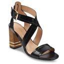 Tommy Hilfiger  Sadah Black Gold Leather Strappy Block Heel Sandal 9.5 Photo 0