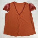 SheIn Frenchy Swiss Dot Guipure Lace Detail Embroidered Mesh Blouse Rust Orange Photo 1