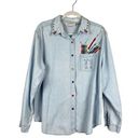 Westbound 90's Vintage  Casual Embroidered Crayon Teacher Button-Down Top Size XL Photo 0