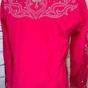 Ariat  Western Shirt Medium Long Sleeve Dark pink Cross Studs Pearl Snap Barbie Photo 3