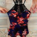 Material Girl Blue Red Lace Peplum Top Photo 0