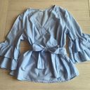 BeachLunchLounge  collecties Arianna Light Blue Tie Front Women's Blouse Small Photo 8