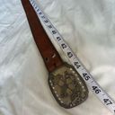 Vintage HAND TOOLED Leather WESTERN Belt XL Brown with Brass Rhinestone Buckle Photo 4