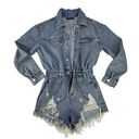 Brooklyn Karma Denim Long Sleeve Romper Shorts Women’s Small  Journey Distressed Photo 5