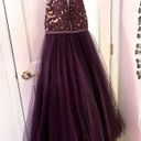 Madison James  Elegant Purple Floral Lace Maxi Formal Ball Gown Photo 1