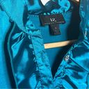 Iz Byer  Teal Blue Satin Dressy Ruffle Accent Top Size S Faux Crystal Buttons Photo 3