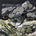 T Tahari  Womens Burnout Boxy Camo Abstract Short Sleeve Top Olive Medium NWT Photo 7