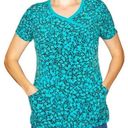 Cherokee heart Leopard Print aqua black Scrub Top nurse medical vet size large. Photo 0