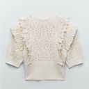 ZARA Pointelle Ruffle Short Sleeve Sweater Top Size S Photo 5